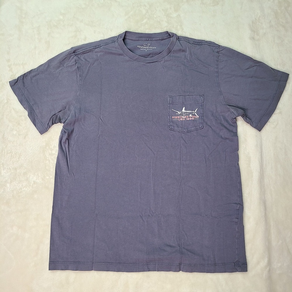 Vineyard Vines Shirt Mens Small Gray Pocket Graphic Tee Marlin Short Sleeve